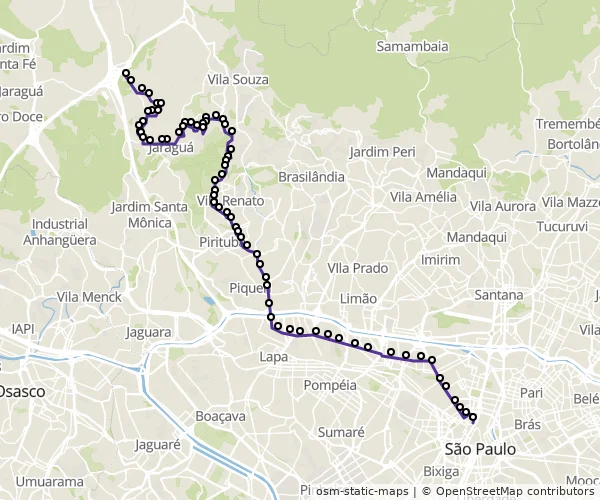Mapa do itinerário da linha