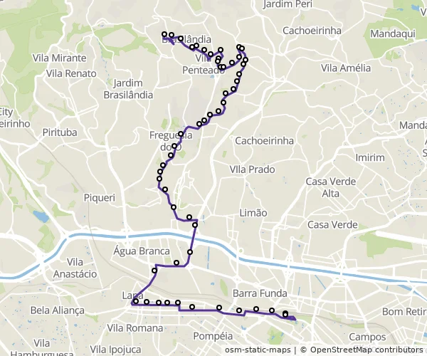 Mapa do itinerário da linha