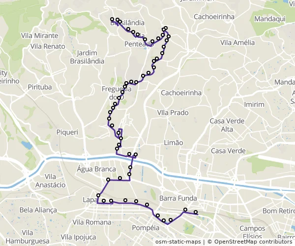 Mapa do itinerário da linha