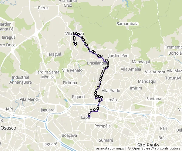 Mapa do itinerário da linha
