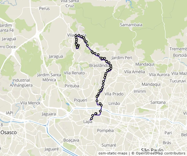 Mapa do itinerário da linha
