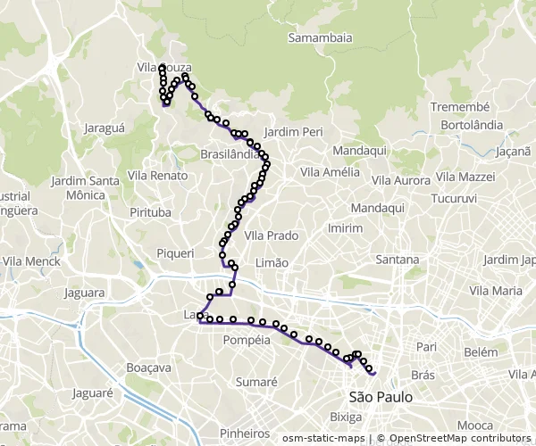 Mapa do itinerário da linha