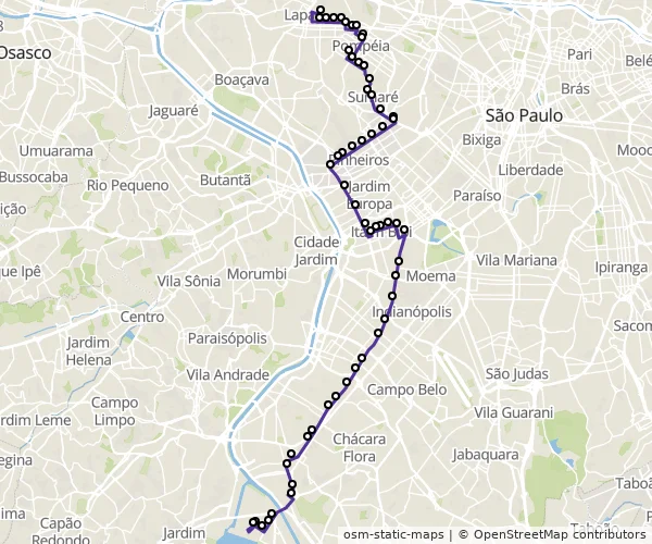 Mapa do itinerário da linha