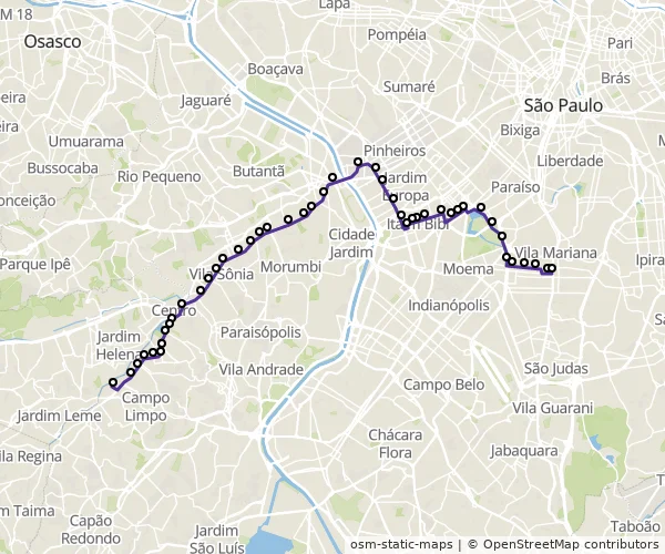 Mapa do itinerário da linha