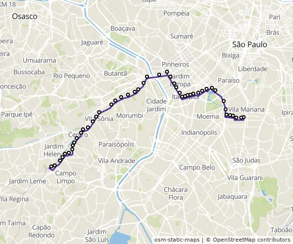 Mapa do itinerário da linha