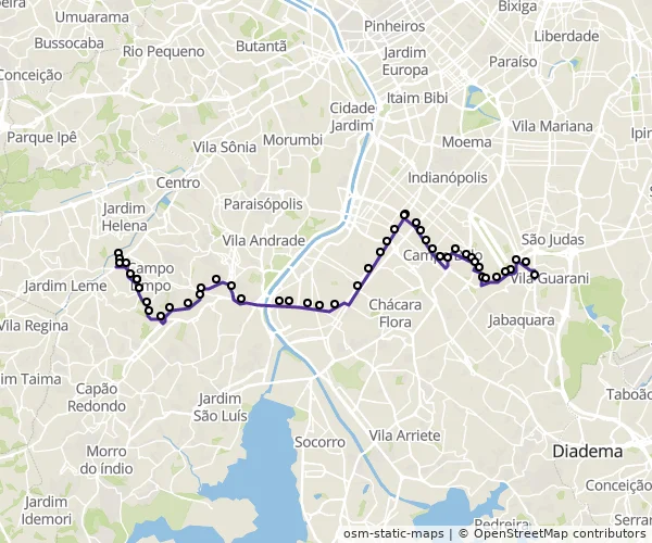 Mapa do itinerário da linha