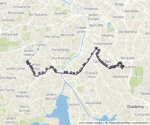 Mapa do itinerário da linha