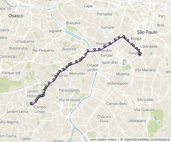 Mapa do itinerário da linha