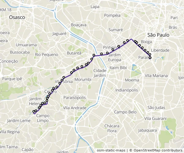 Mapa do itinerário da linha