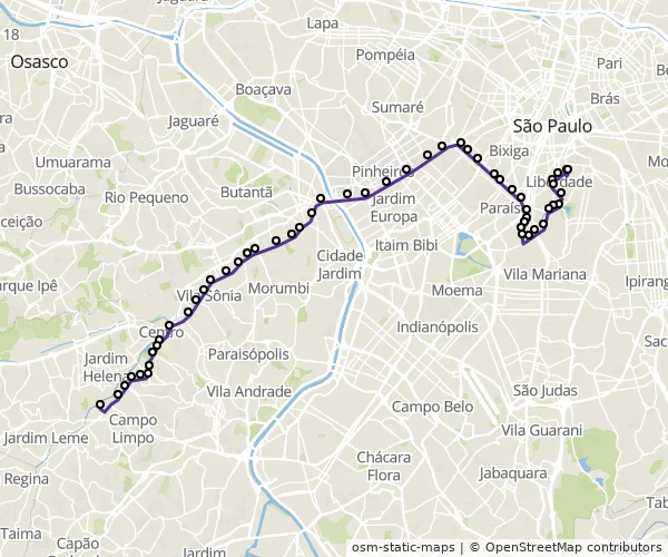 Mapa do itinerário da linha