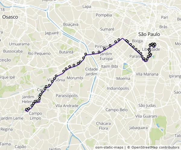 Mapa do itinerário da linha