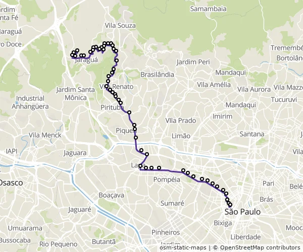 Mapa do itinerário da linha