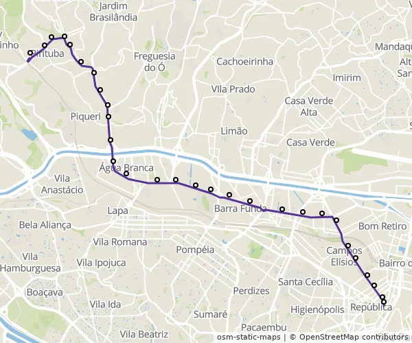 Mapa do itinerário da linha
