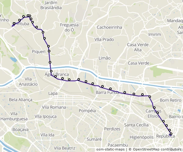 Mapa do itinerário da linha
