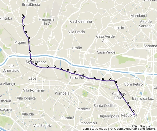 Mapa do itinerário da linha