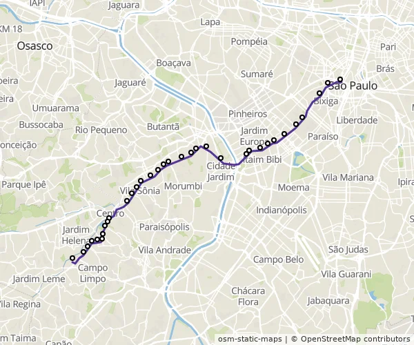 Mapa do itinerário da linha