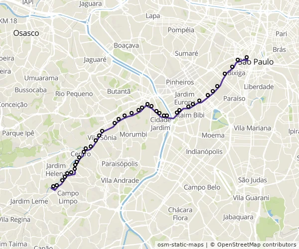 Mapa do itinerário da linha