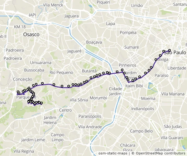 Mapa do itinerário da linha