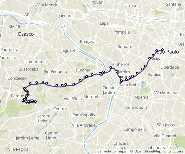 Mapa do itinerário da linha