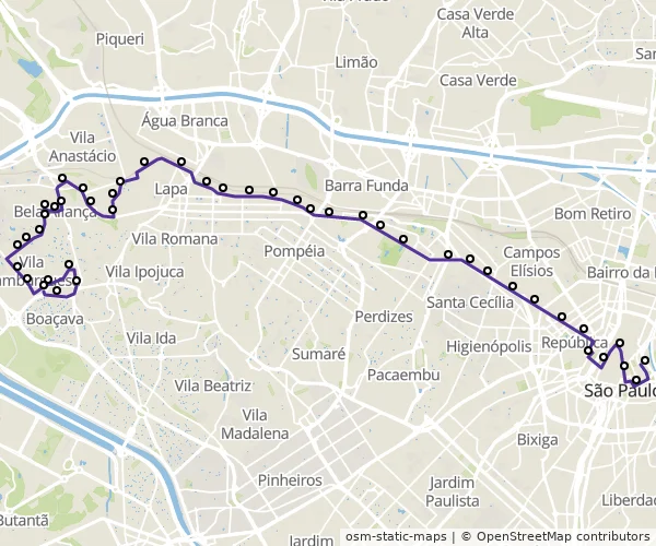 Mapa do itinerário da linha