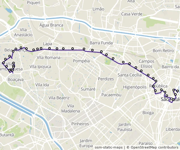 Mapa do itinerário da linha