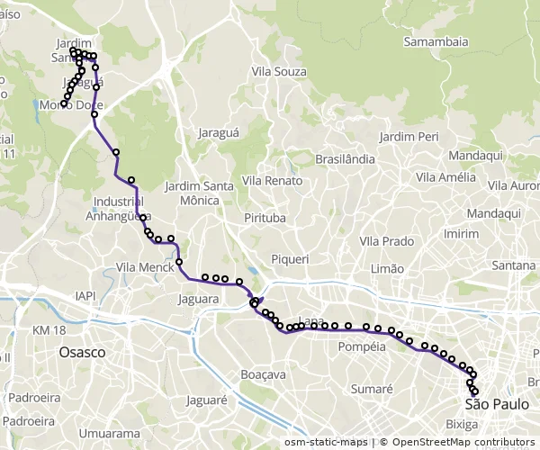 Mapa do itinerário da linha