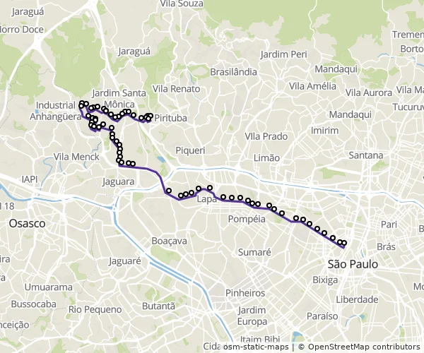 Mapa do itinerário da linha