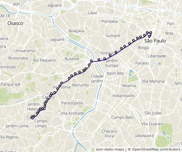 Mapa do itinerário da linha