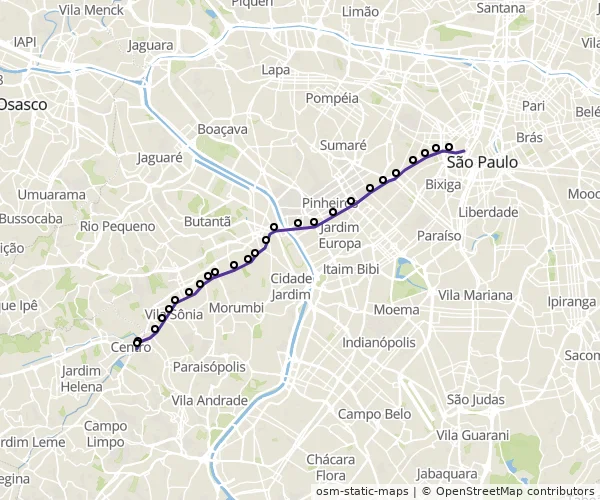 Mapa do itinerário da linha