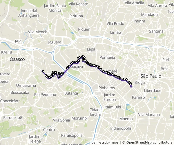 Mapa do itinerário da linha
