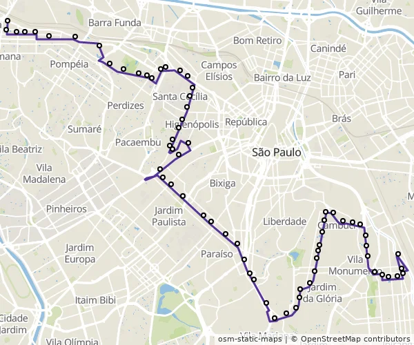 Mapa do itinerário da linha