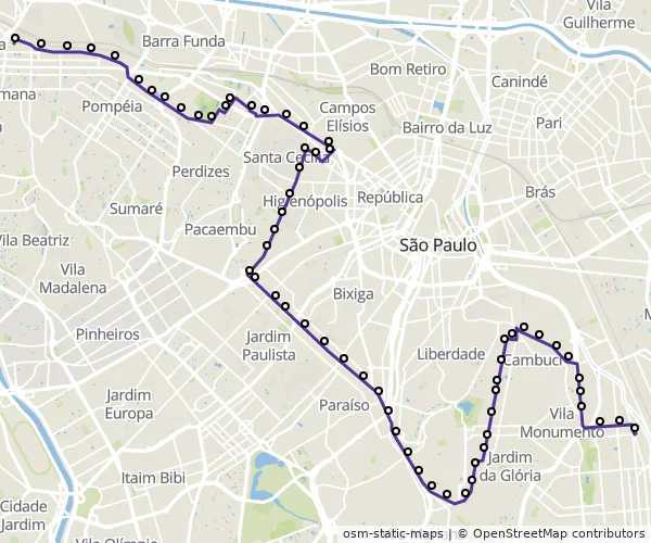 Mapa do itinerário da linha