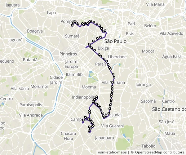 Mapa do itinerário da linha