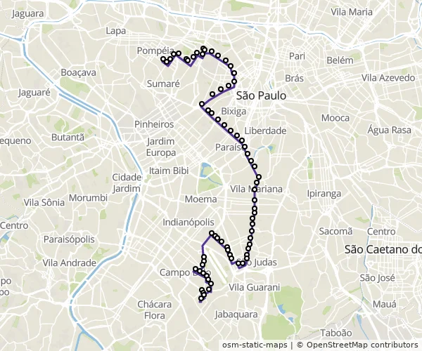 Mapa do itinerário da linha