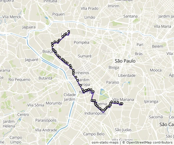 Mapa do itinerário da linha