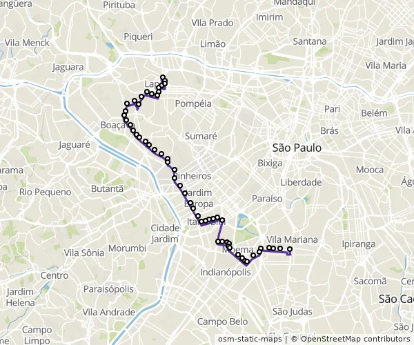 Mapa do itinerário da linha