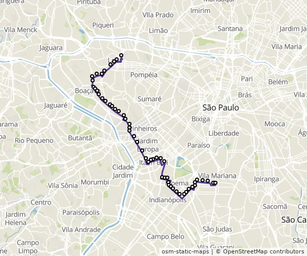 Mapa do itinerário da linha