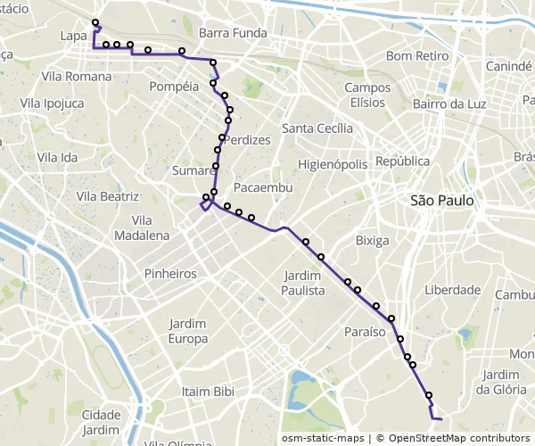 Mapa do itinerário da linha