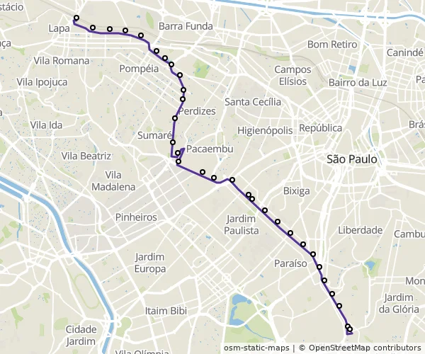 Mapa do itinerário da linha