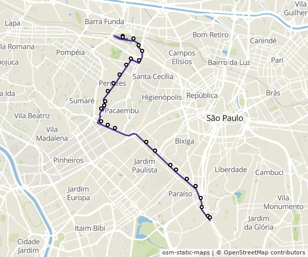 Mapa do itinerário da linha