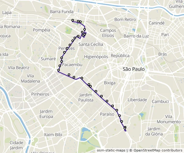 Mapa do itinerário da linha