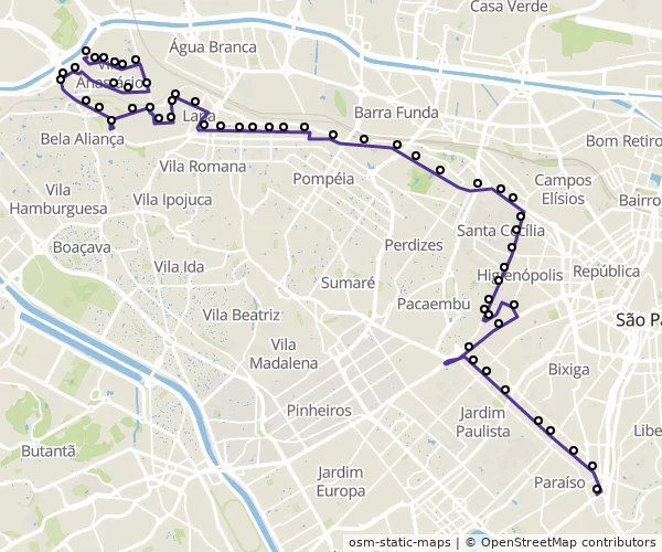 Mapa do itinerário da linha