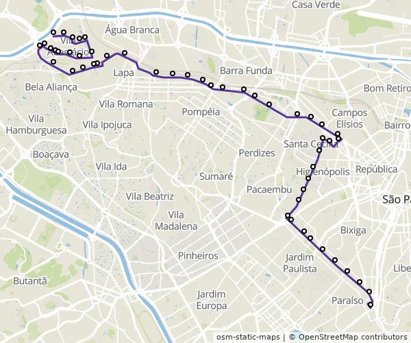 Mapa do itinerário da linha