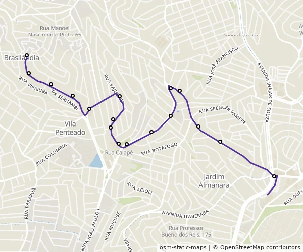 Mapa do itinerário da linha