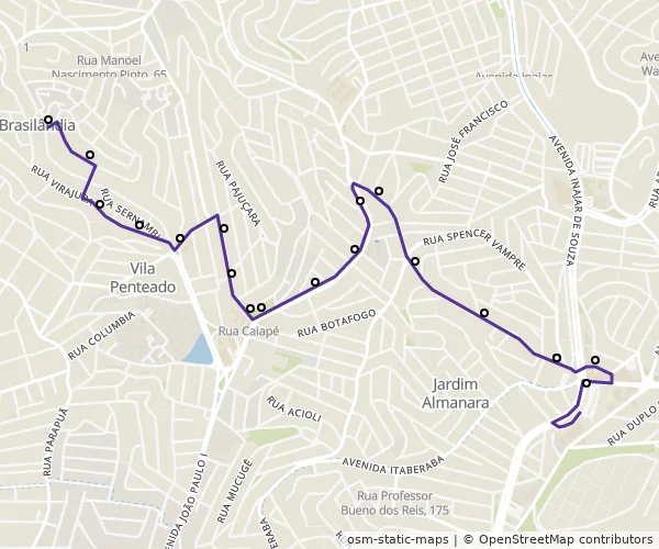 Mapa do itinerário da linha