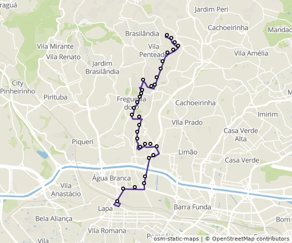 Mapa do itinerário da linha