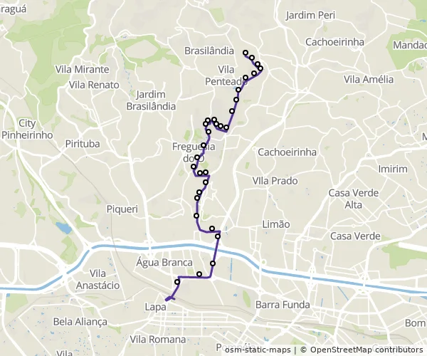 Mapa do itinerário da linha