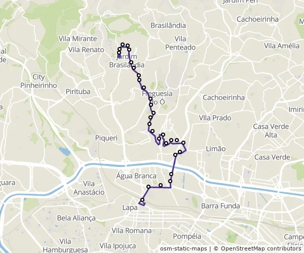 Mapa do itinerário da linha
