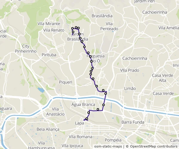 Mapa do itinerário da linha