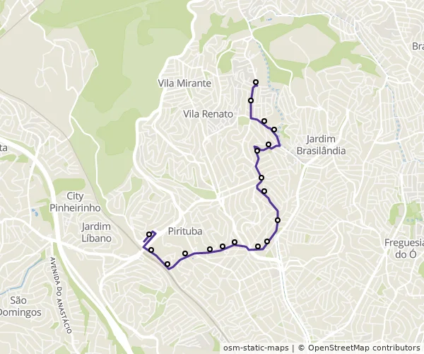 Mapa do itinerário da linha